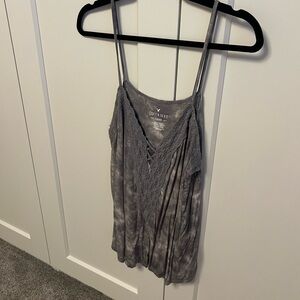 Gray Lace Trim Women's Top